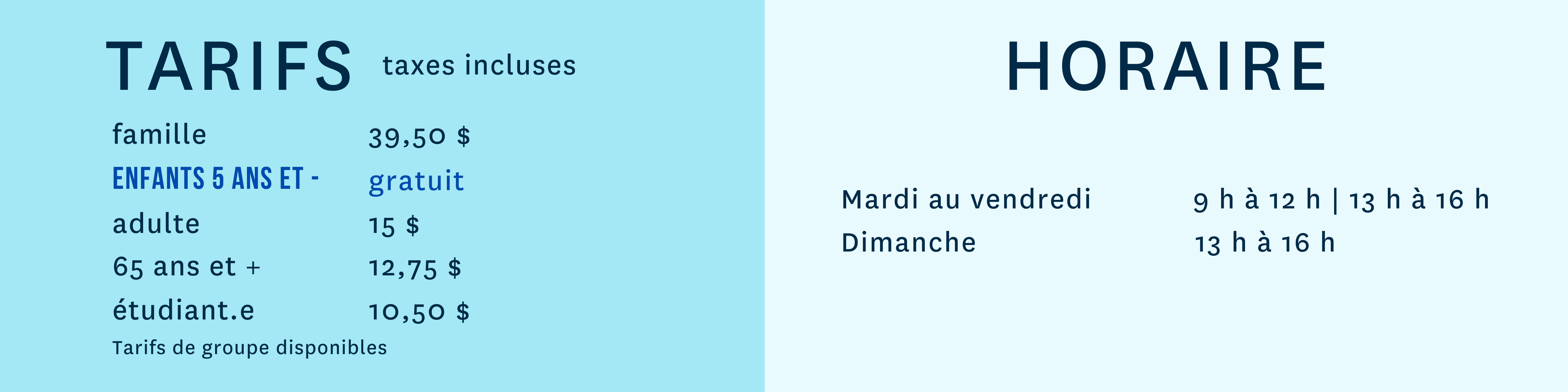 Tarifs et horaire au Musée acadien du Québec automne 2022 Tarifs et horaire au Musée acadien du Québec automne 2022