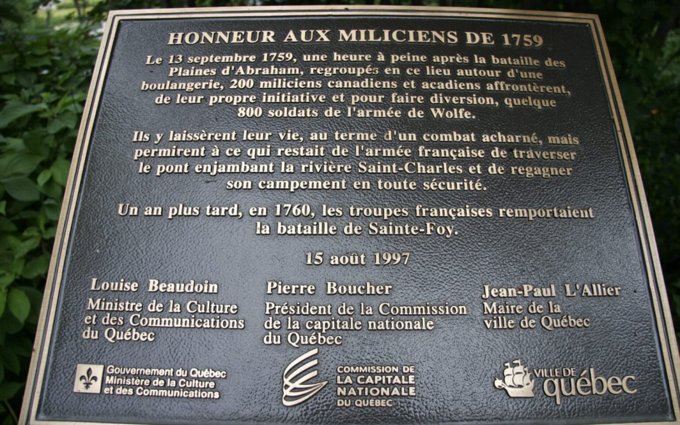 La plaque Honneur aux miliciens de 1759