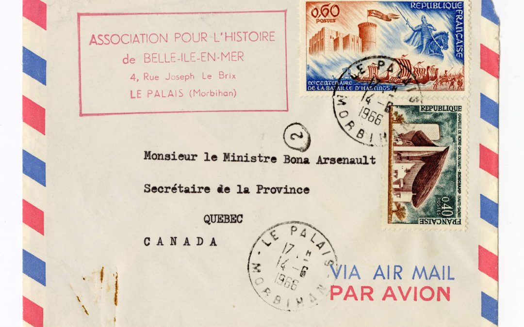 Correspondance (3 lettres) entre Bona Arsenault et l’Association pour l’histoire de Belle-Isle-en-Mer | Correspondence (3 letters) |