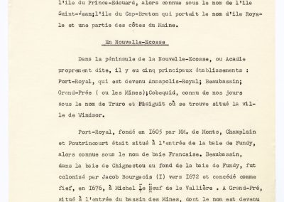 Manuscrit de Bona Arsenault « Principaux établissements de l’ancienne Acadie » | Manuscript |